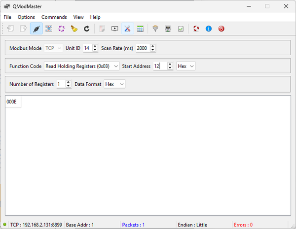 Пример чтения регистра 0х11 (версии адаптера)